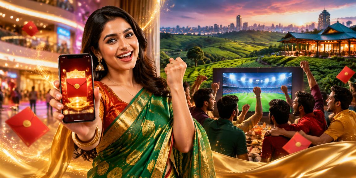 Lottery presentation featuring a model in a saree holding a red envelope bonus in Sylhet
